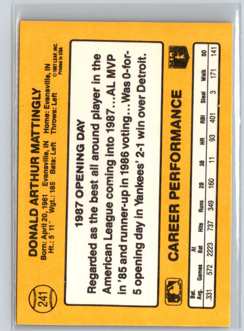 1987 Donruss Opening Day #241 Don Mattingly L26