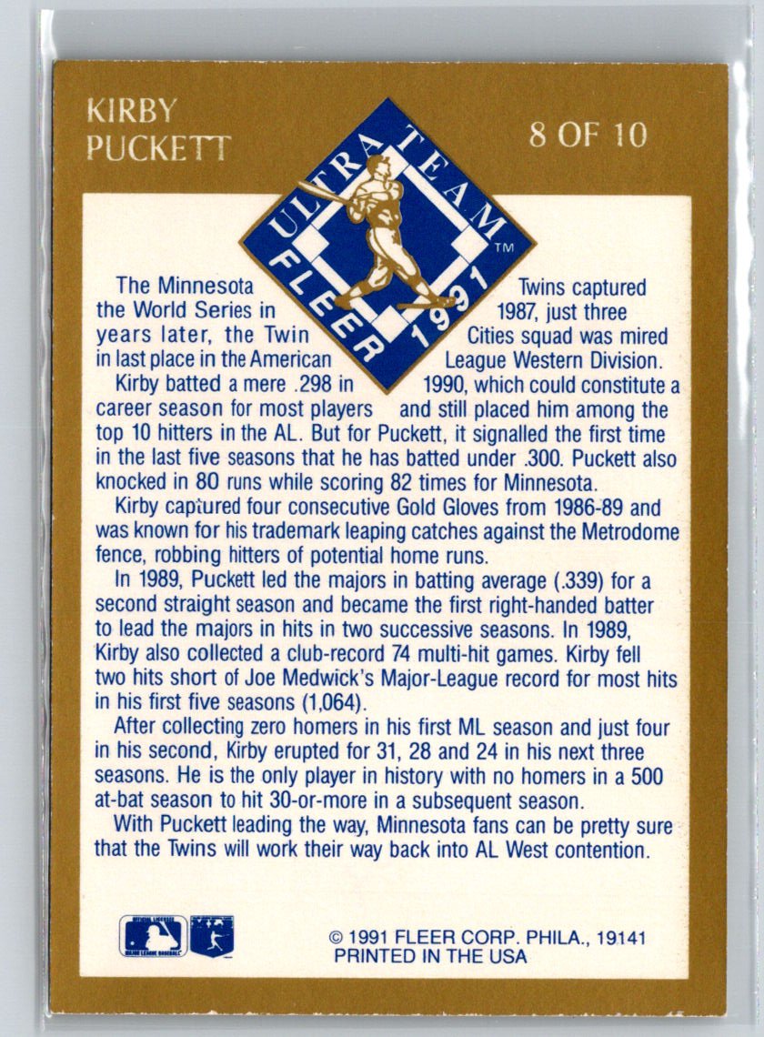 1991 Ultra #8 Kirby Puckett Ultra Team (Ultra Gold) L27