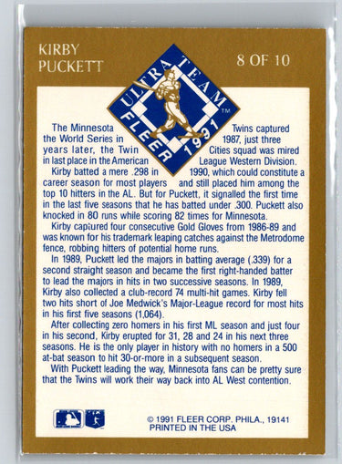 1991 Ultra #8 Kirby Puckett Ultra Team (Ultra Gold) L27
