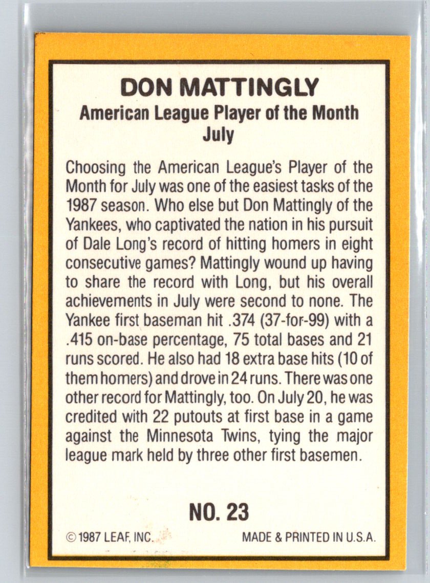 1987 Donruss Highlights #23 Don Mattingly L27