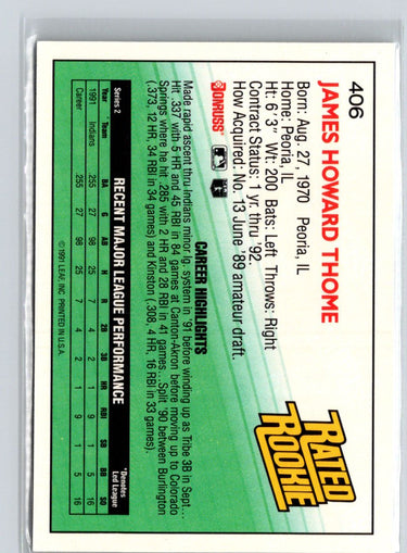 1992 Donruss #406 Jim Thome L28