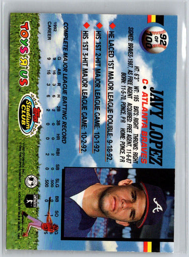 1993 Stadium Club Toys "R" Us #92 Javier Lopez L30