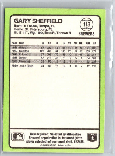 1989 Donruss Baseball's Best #113 Gary Sheffield L30