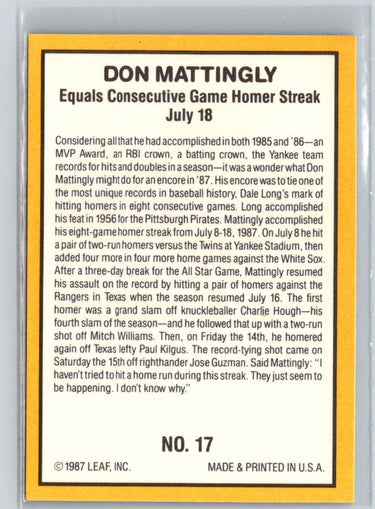 1987 Donruss Highlights #17 Don Mattingly L30