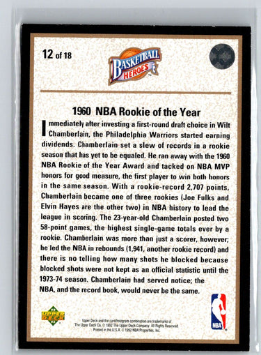 1992-93 Upper Deck #12 Wilt Chamberlain Basketball Heroes: Wilt Chamberlain L31