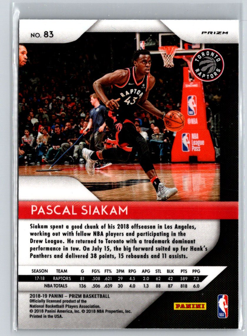 2018-19 Panini Prizm #83 Pascal Siakam Prizms Silver L31