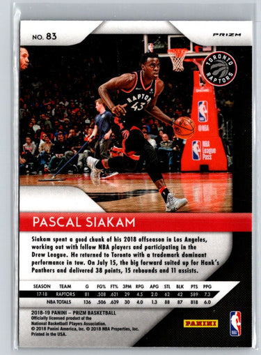 2018-19 Panini Prizm #83 Pascal Siakam Prizms Silver L31