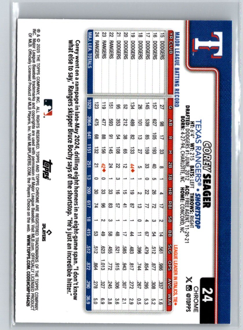 2025 Topps Chrome #24 Corey Seager Topps Refractors L32