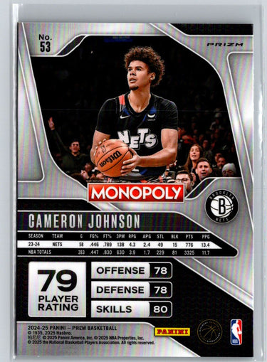 2024-25 Panini Prizm Monopoly #53 Cameron Johnson Ice Prizms L32