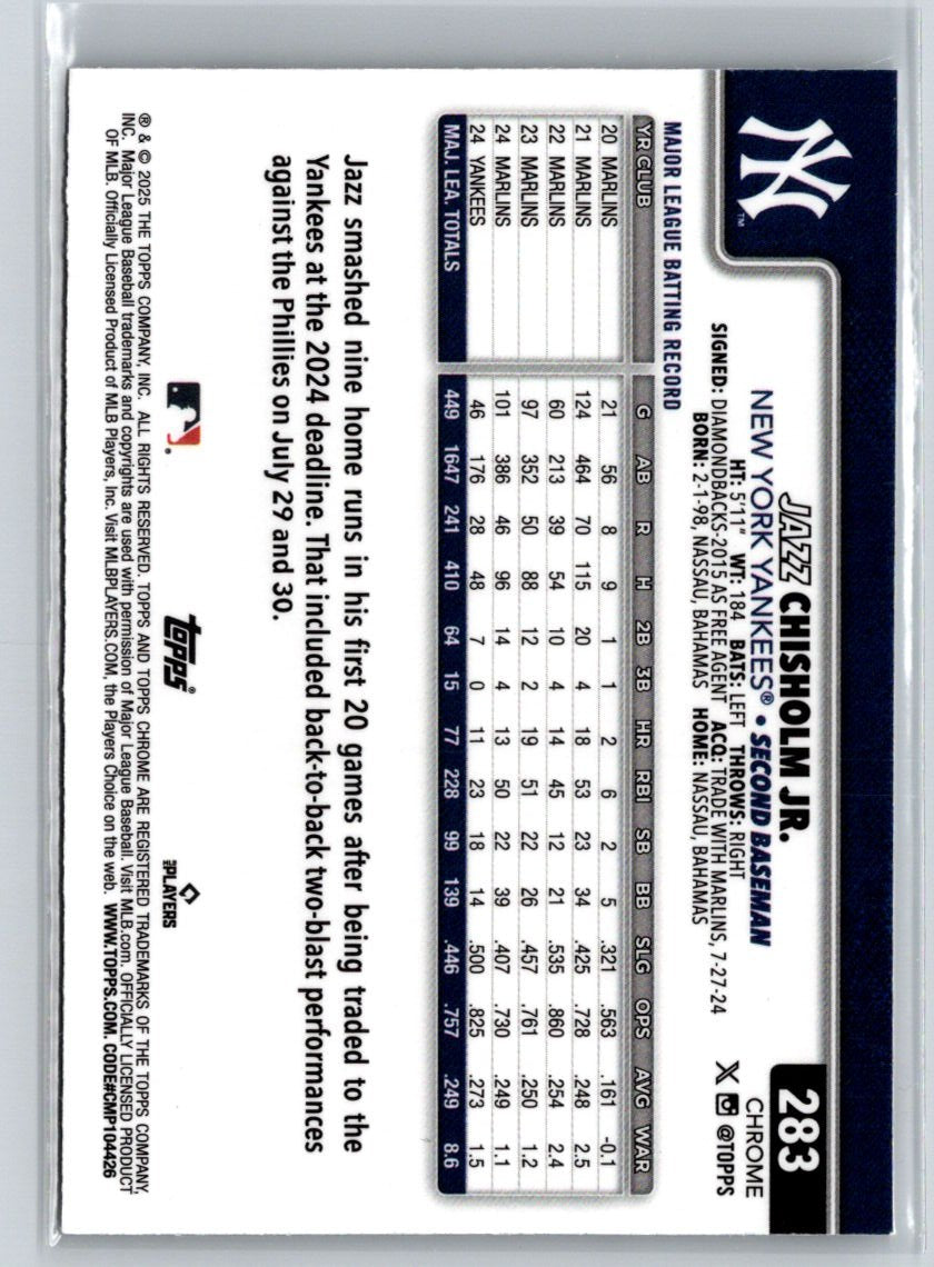 2025 Topps Chrome #283 Jazz Chisholm Jr. Raywave Refractors L32