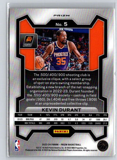 2023-24 Panini Prizm #5 Kevin Durant Prizms Orange Ice L33