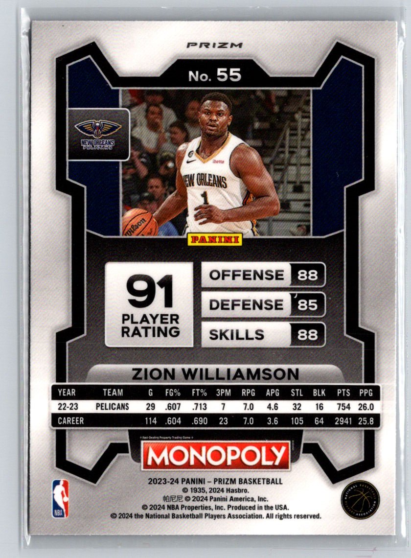 2023-24 Panini Prizm Monopoly #55 Zion Williamson Purple L33