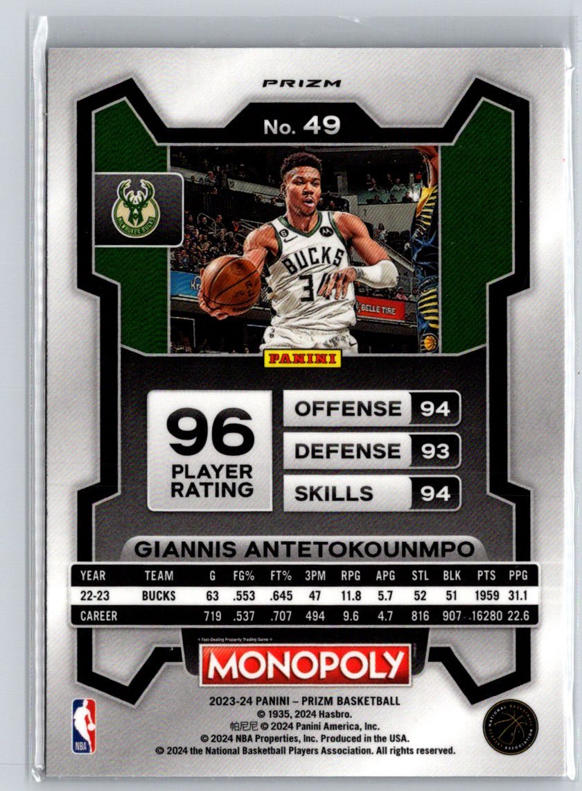 2023-24 Panini Prizm Monopoly #49 Giannis Antetokounmpo Purple L33