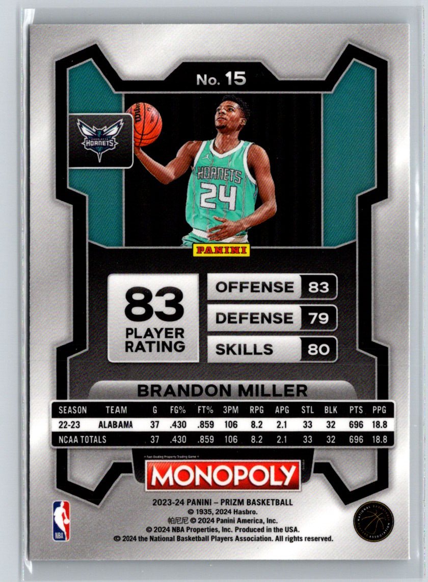 2023-24 Panini Prizm Monopoly #15 Brandon Miller L33