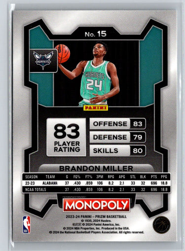2023-24 Panini Prizm Monopoly #15 Brandon Miller L33