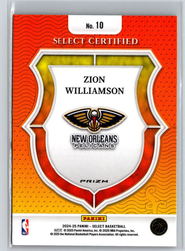 2024-25 Panini Select #10 Zion Williamson Select Certified Green Prizms L37
