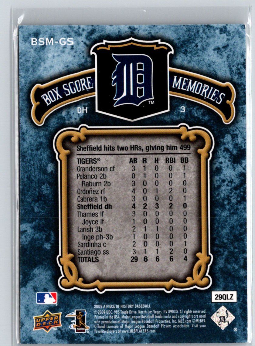 2009 UD A Piece of History #BSM-GS Gary Sheffield Box Score Memories #/999 L38