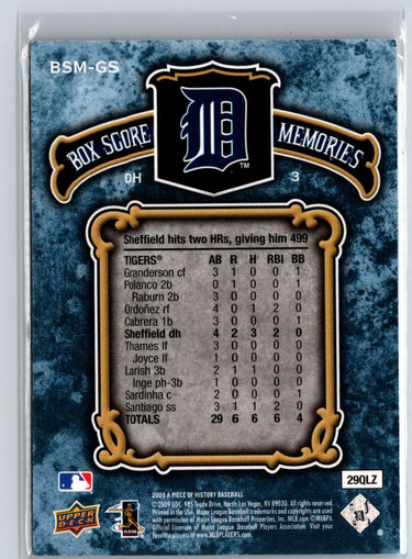 2009 UD A Piece of History #BSM-GS Gary Sheffield Box Score Memories #/999 L38