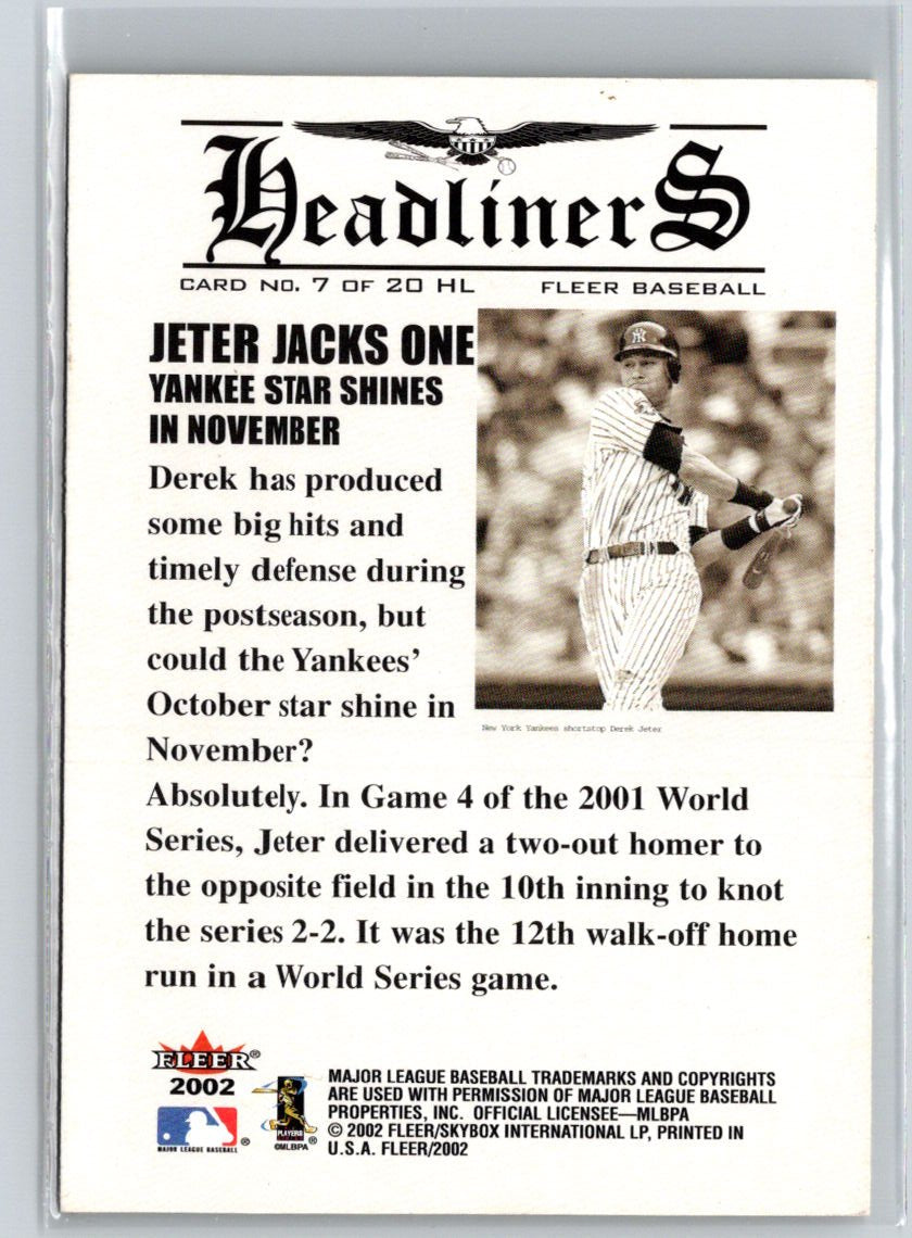 2002 Fleer #7 HL Derek Jeter Headliners L39