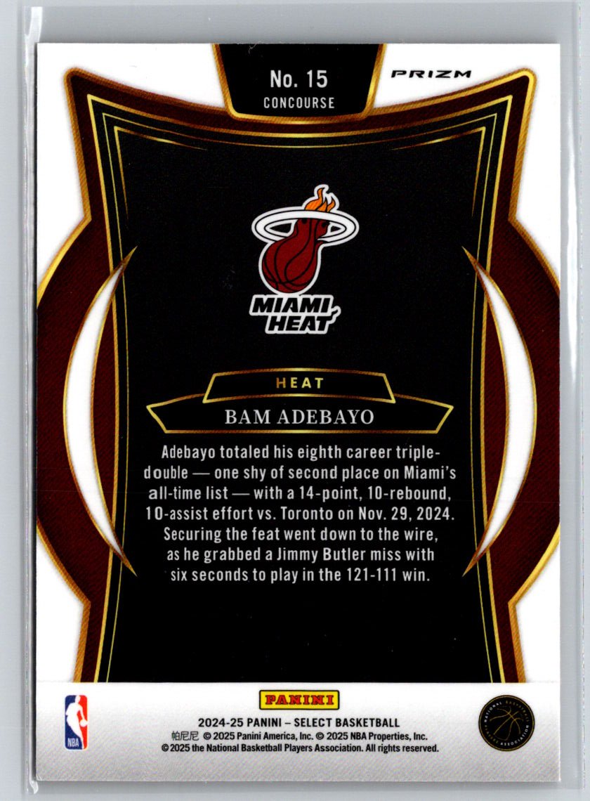 2024-25 Panini Select #15 Bam Adebayo Orange Tectonic Prizm L41
