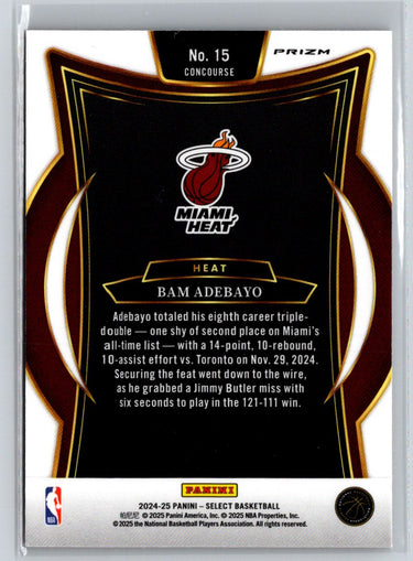 2024-25 Panini Select #15 Bam Adebayo Orange Tectonic Prizm L41