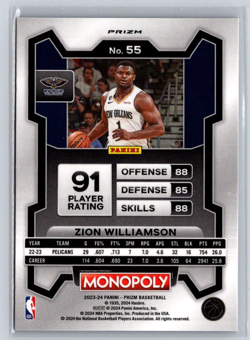 2023-24 Panini Prizm Monopoly #55 Zion Williamson Purple L42