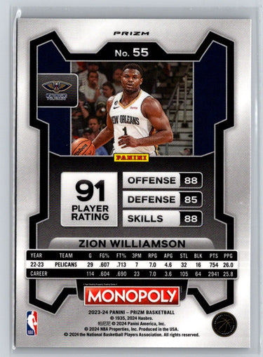 2023-24 Panini Prizm Monopoly #55 Zion Williamson Purple L42