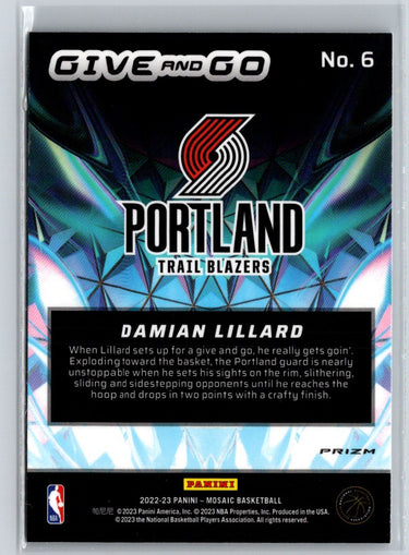 2022-23 Panini Mosaic #6 Damian Lillard Give and Go Mosaic L42