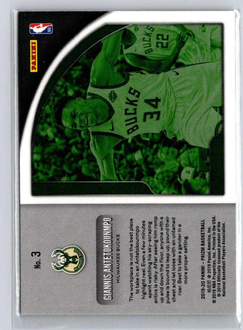 2019-20 Panini Prizm #3 Giannis Antetokounmpo Get Hyped! L43