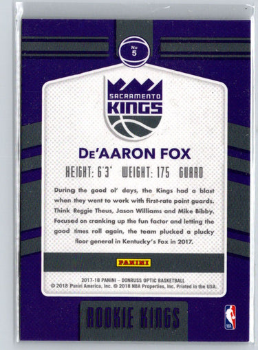 2017-18 Donruss Optic #5 De'Aaron Fox Rookie Kings L44