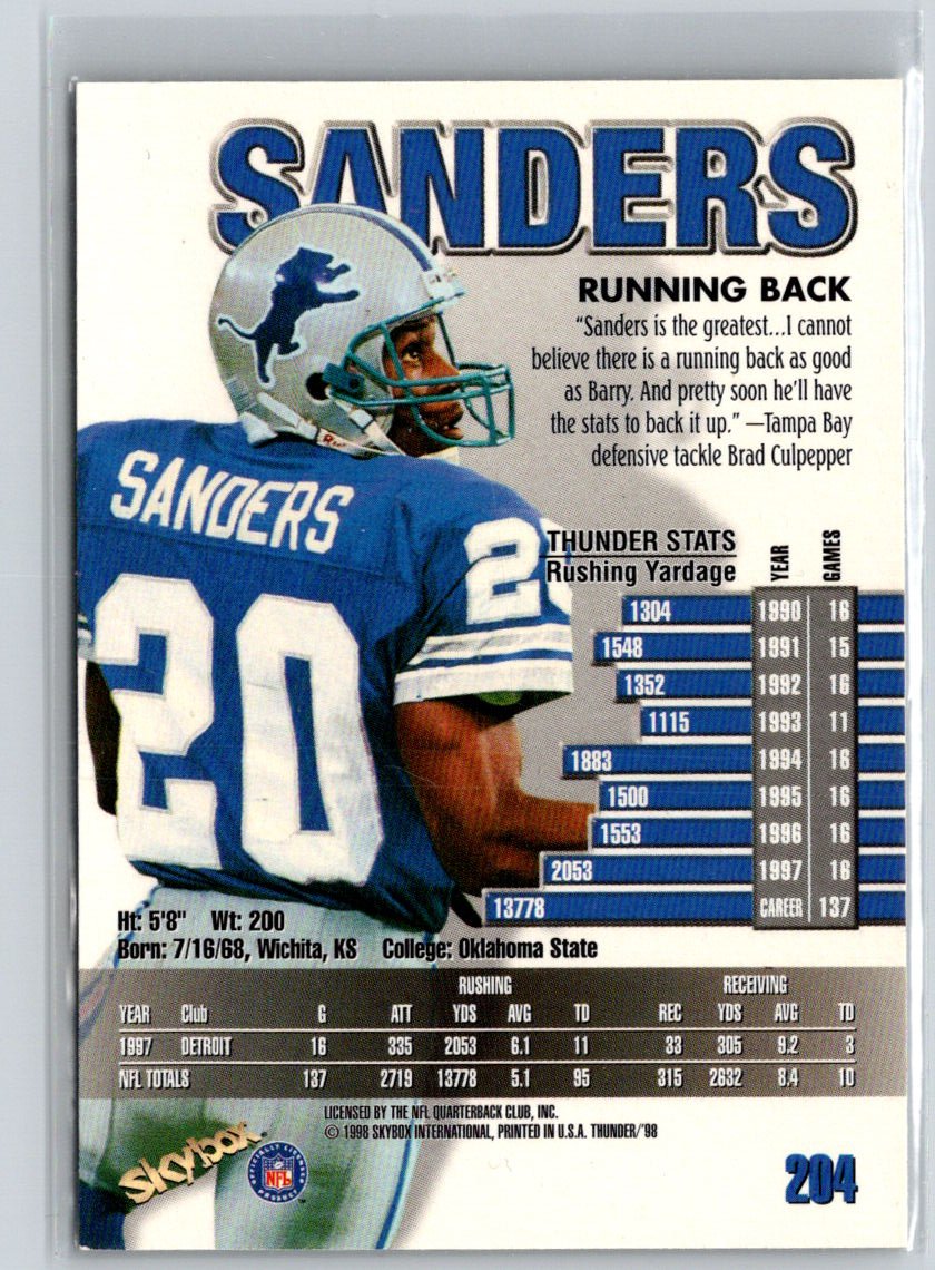 1998 SkyBox Thunder #204 Barry Sanders L44
