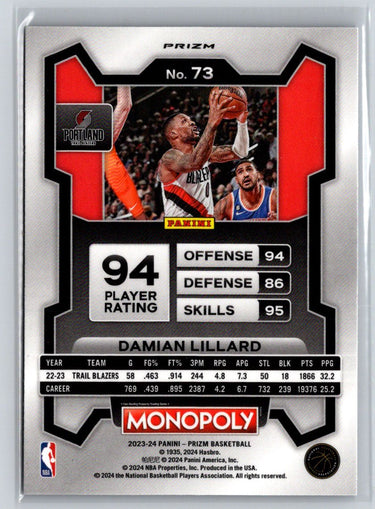2023-24 Panini Prizm Monopoly #73 Damian Lillard Purple L45