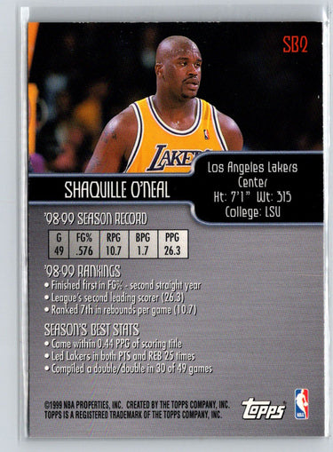 1999-00 Topps #SB2 Shaquille O'Neal Season's Best L45