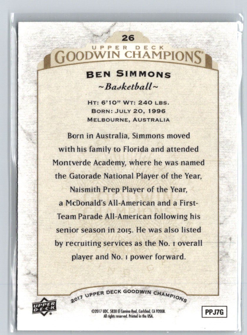 2017 Upper Deck Goodwin Champions #26 Ben Simmons L47