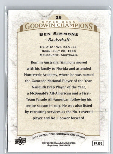 2017 Upper Deck Goodwin Champions #26 Ben Simmons L47