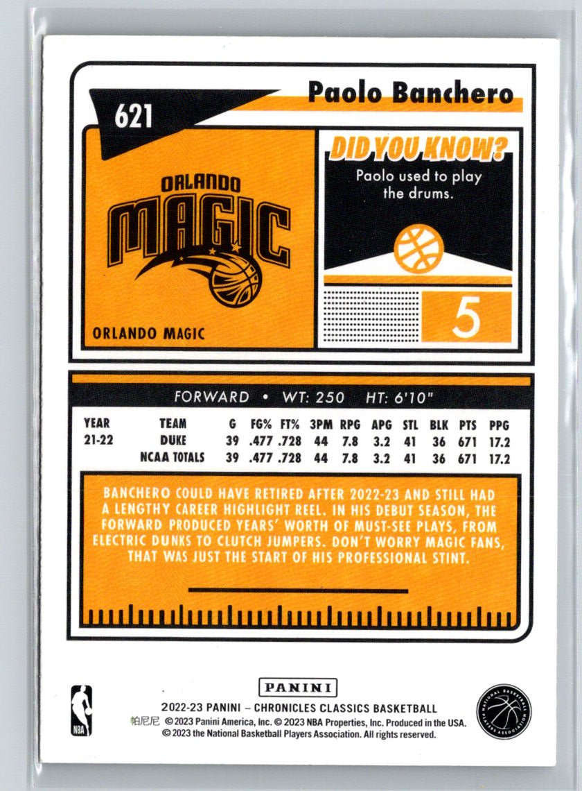 2022-23 Panini Chronicles #621 Paolo Banchero L48