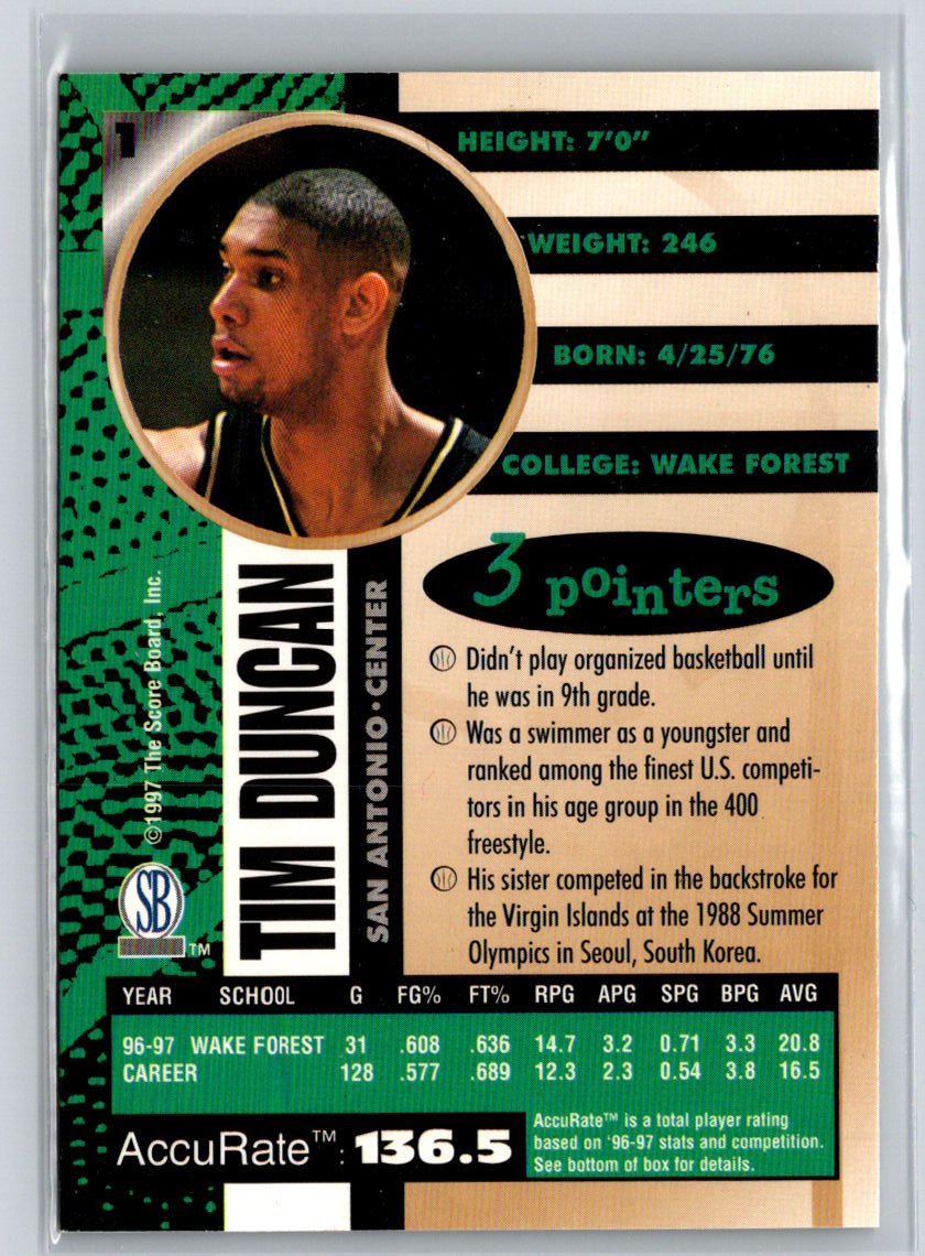 1997-98 Score Board Autographed #1 Tim Duncan L48