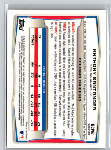 2014 Bowman #BCP67 Anthony Santander Chrome Prospects Orange Wave Refractors L49