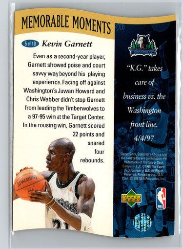1997-98 Collector's Choice #5 Kevin Garnett Memorable Moments L49