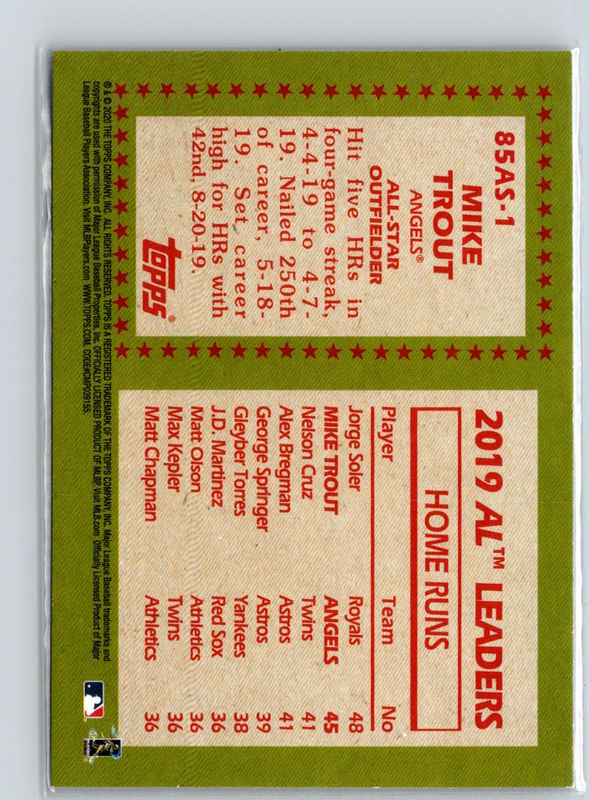 2020 Topps #85AS-1 Mike Trout 1985 Topps Baseball 35th Anniversary All-Stars L49