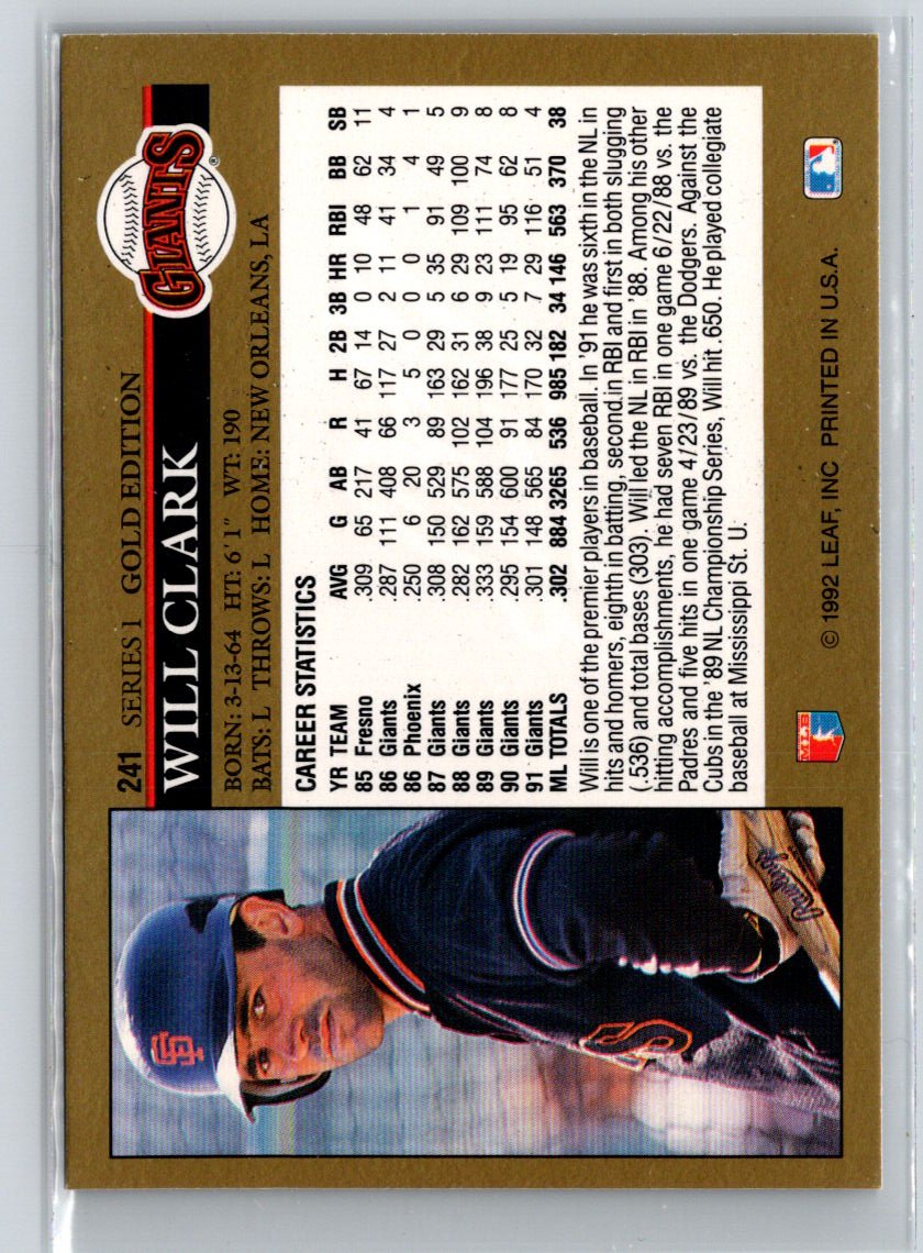 1992 Leaf #241 Will Clark Black Gold L50