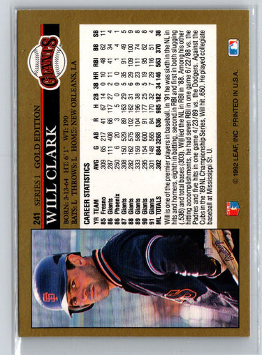 1992 Leaf #241 Will Clark Black Gold L50