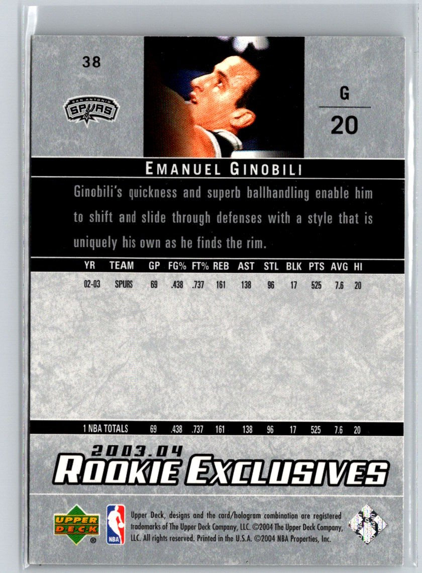 2003-04 Upper Deck Rookie Exclusives #38 Manu Ginobili L50