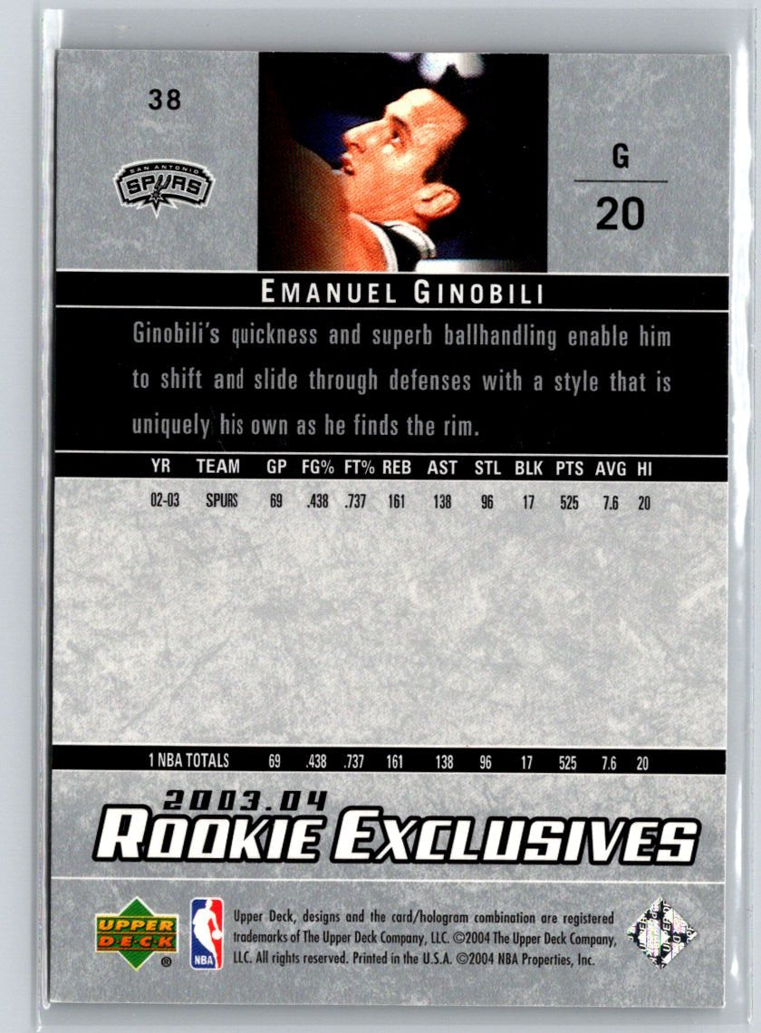 2003-04 Upper Deck Rookie Exclusives #38 Manu Ginobili L51