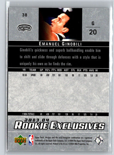 2003-04 Upper Deck Rookie Exclusives #38 Manu Ginobili L51