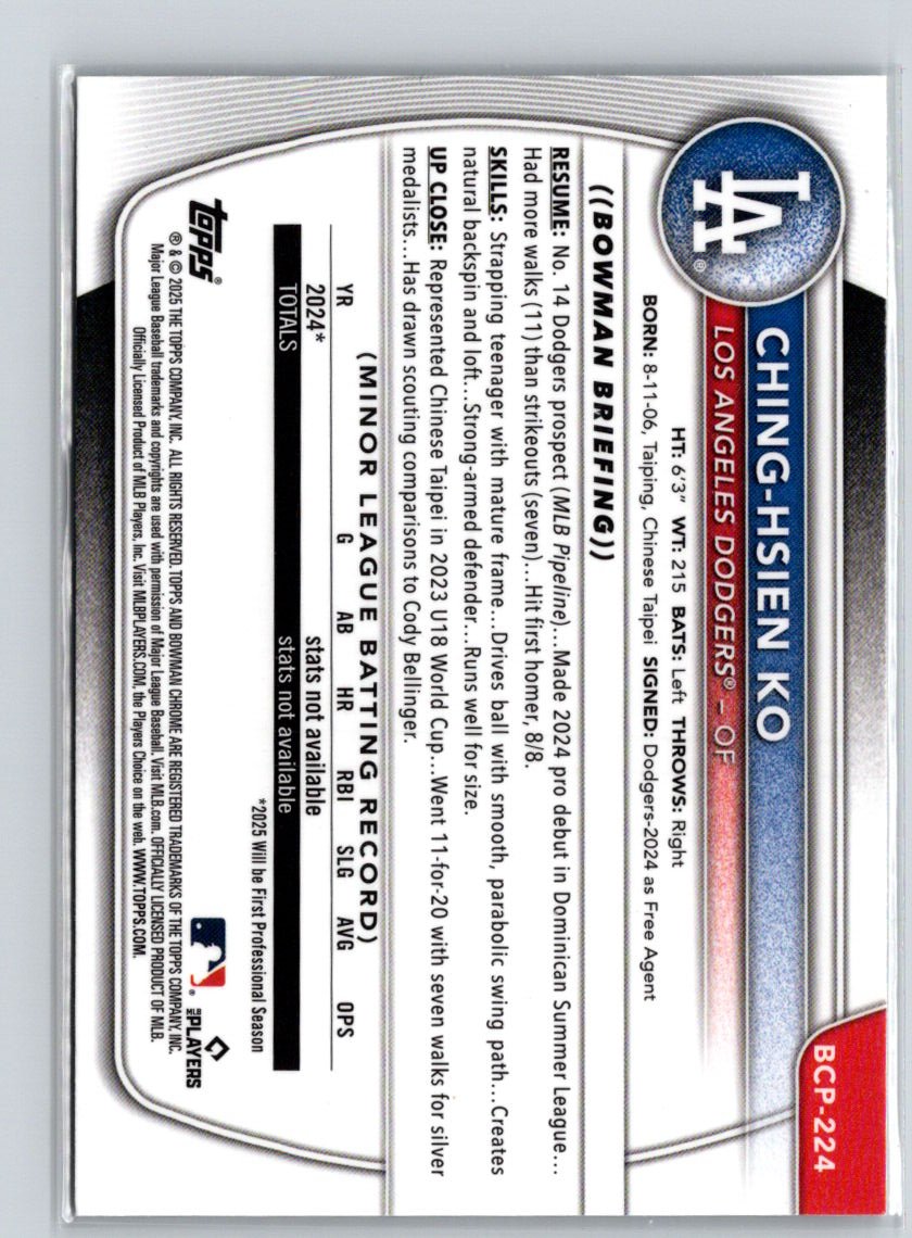 2025 Bowman Chrome #BCP-224 Ching-Hsien Ko Prospects Mojo L55