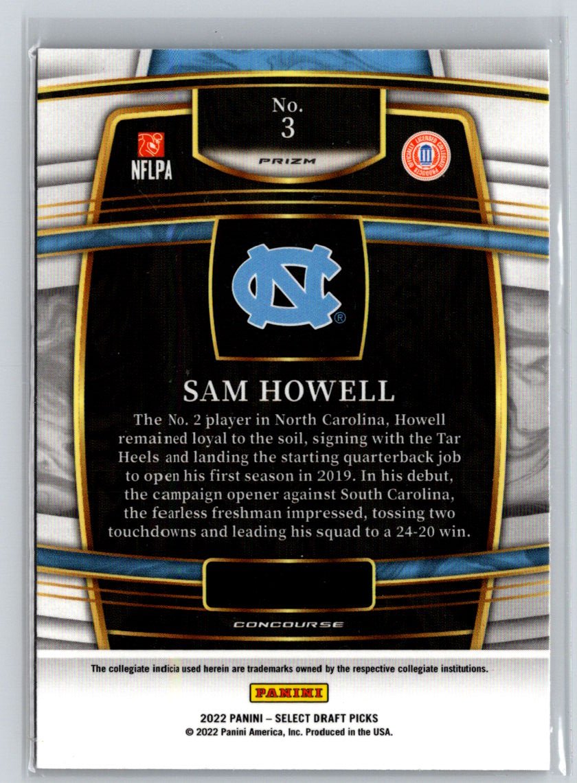 2022 Panini Select Draft Picks #3 Sam Howell Red Lazer Prizm L55