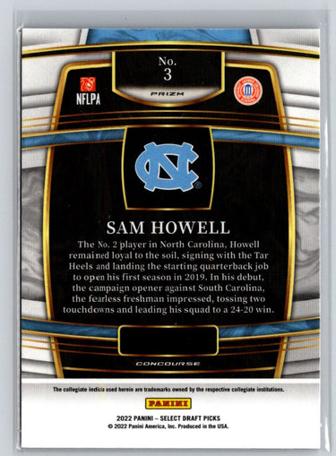 2022 Panini Select Draft Picks #3 Sam Howell Red Lazer Prizm L55
