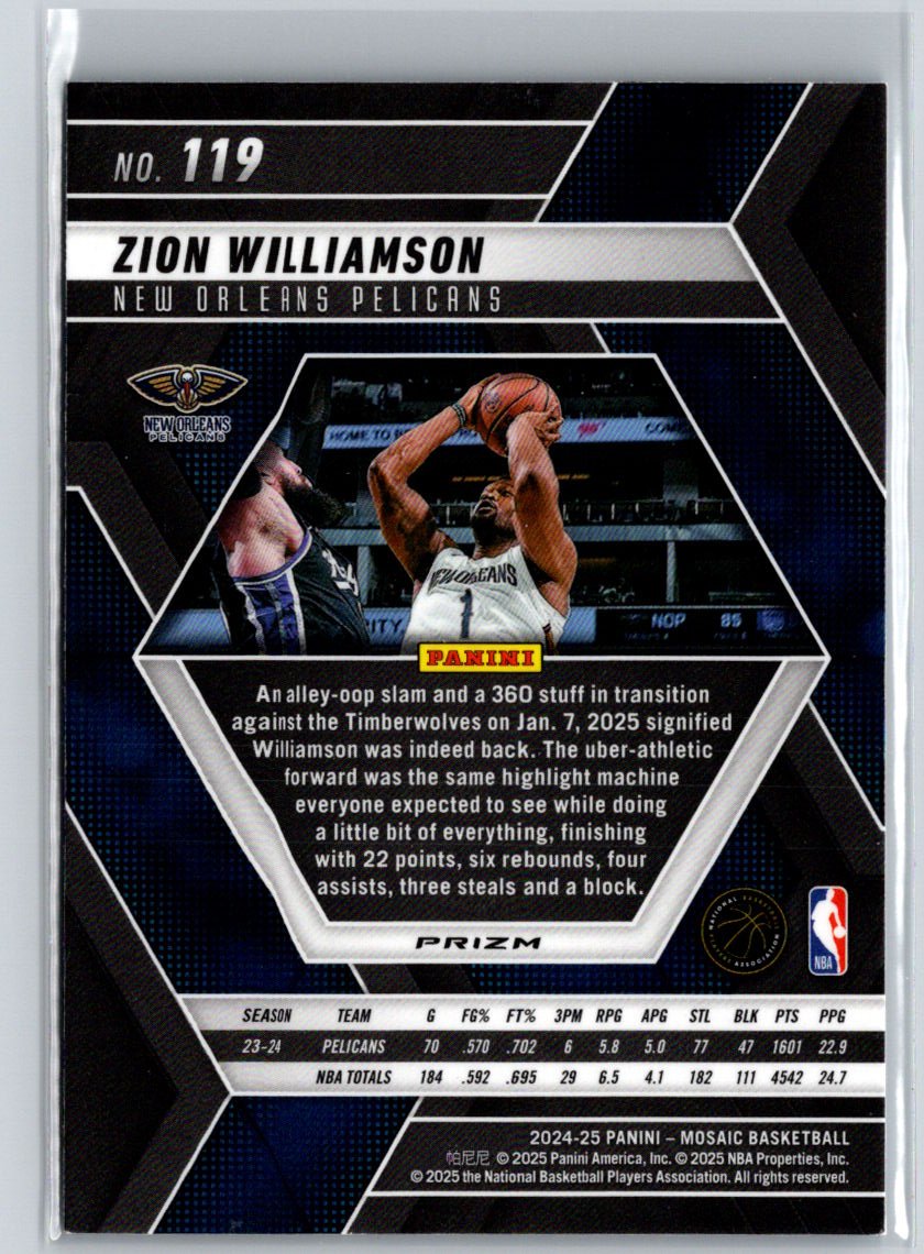 2024-25 Panini Mosaic #119 Zion Williamson Reactive Blue Mosaic L56