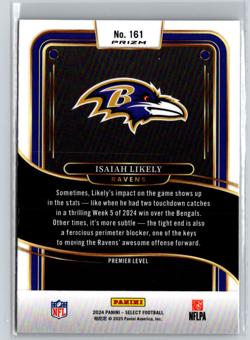 2024 Panini Select #161 Isaiah Likely Black & Red Prizm Shock L56